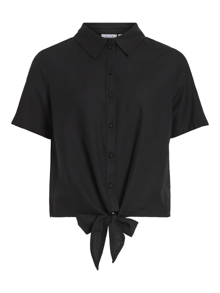 VILA FRONT KNOT SHORT SLEEVED SHIRT, Black Beauty, highres - 14096244_BlackBeauty_001.jpg