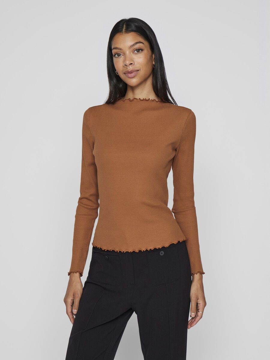 VILA HIGH NECK LONG SLEEVED TOP, Argan Oil, highres - 14109875_ArganOil_003.jpg