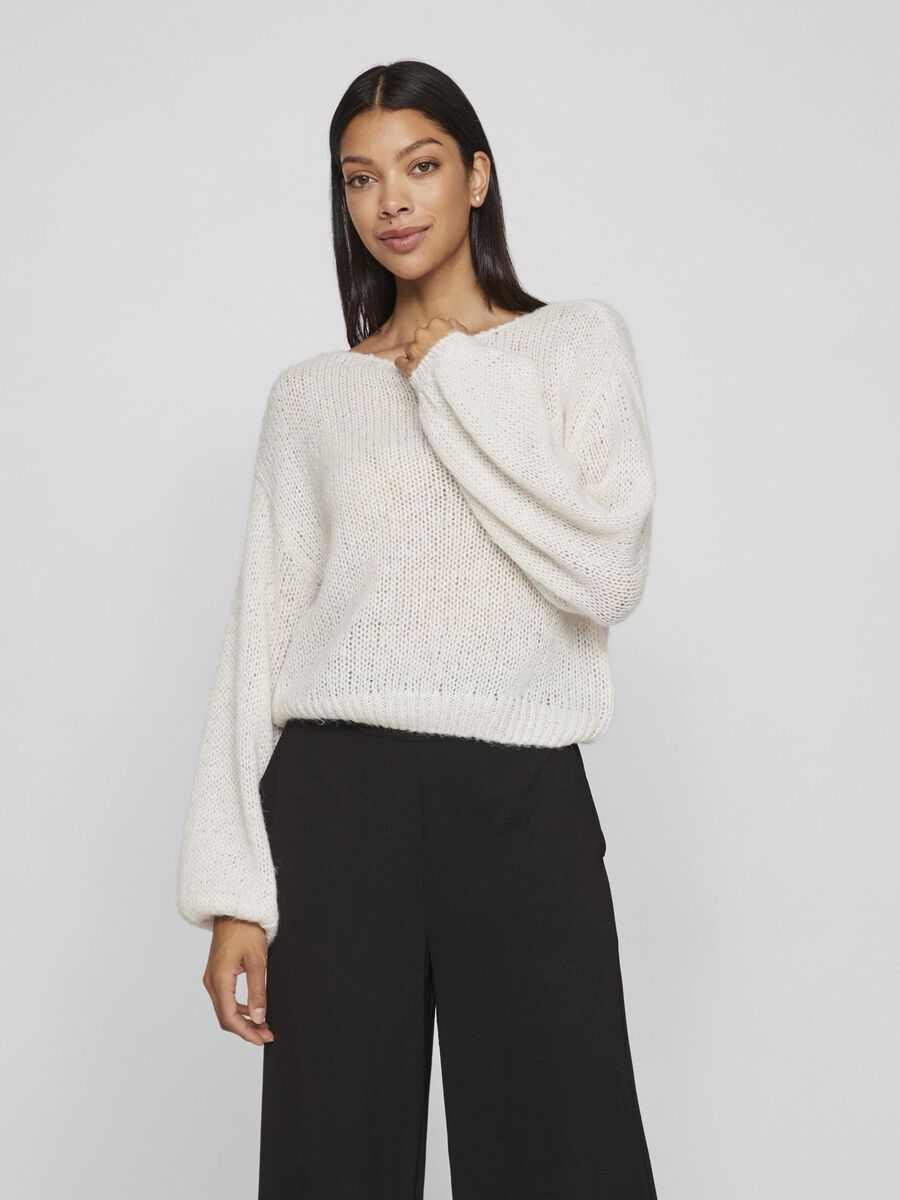 VILA BALLOON SLEEVED KNITTED JUMPER, White Sand, highres - 14087558_WhiteSand_003.jpg