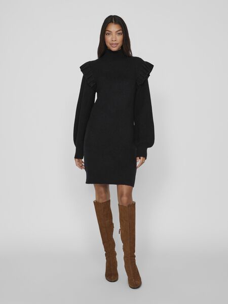 Vila RUFFLE KNITTED DRESS, Black, highres - 14092424_Black_003.jpg