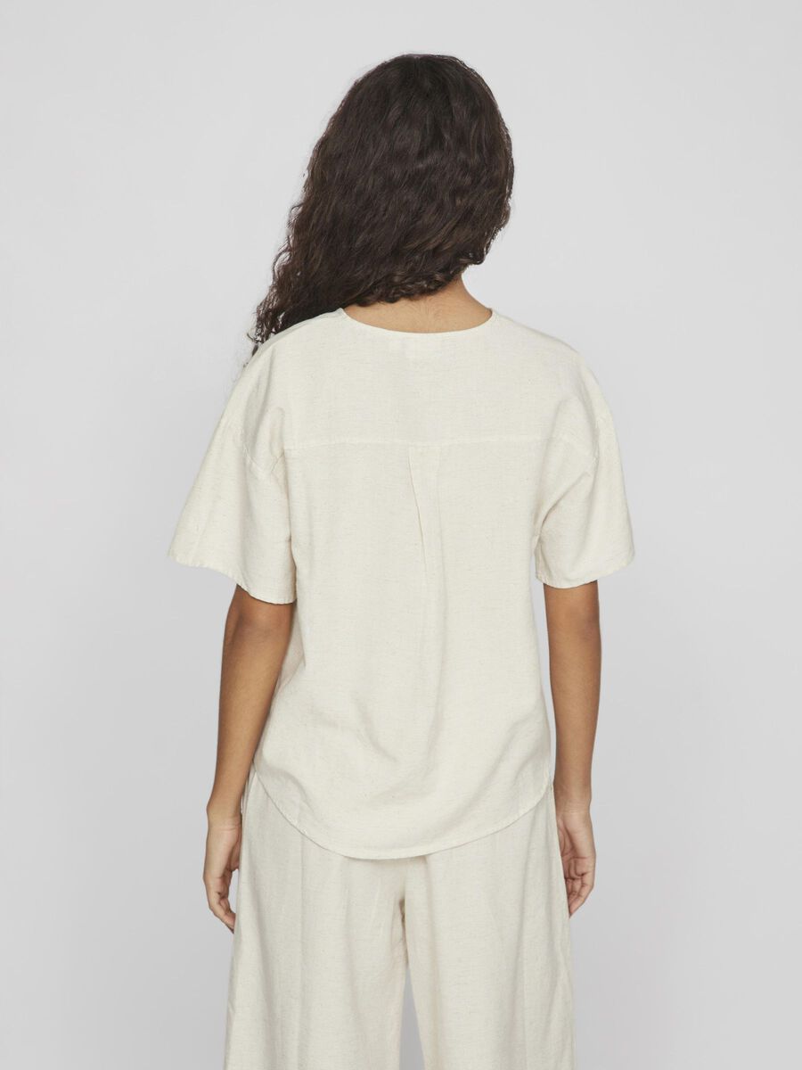 VILA V-NECK SHORT SLEEVED TOP, Super Light Natural Melan, highres - 14096245_SuperLightNaturalMelan_004.jpg