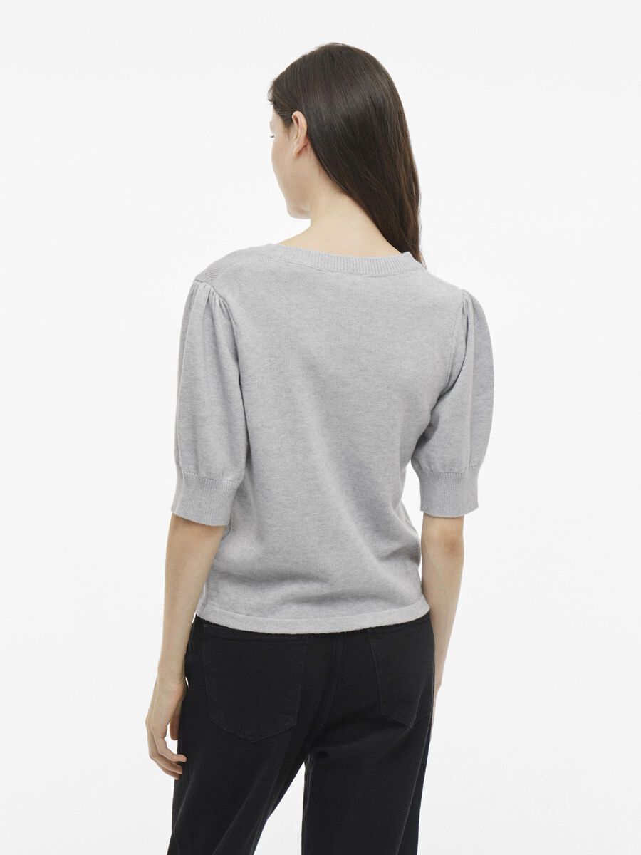 VILA VIRIL SHORT SLEEVED KNITTED TOP, Light Grey Melange, highres - 14105306_LightGreyMelange_004.jpg