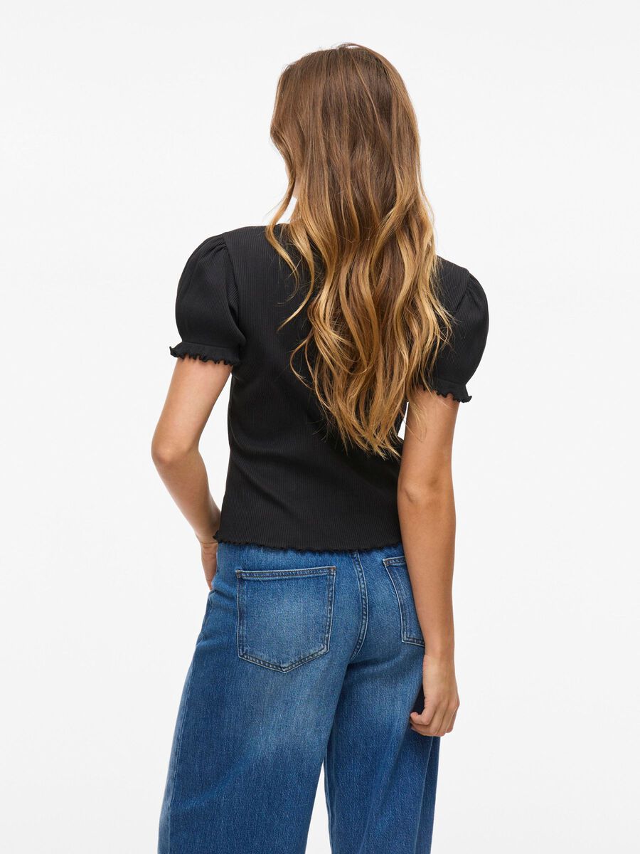 VILA V-NECK SHORT SLEEVED TOP, Black, highres - 14110016_Black_004.jpg