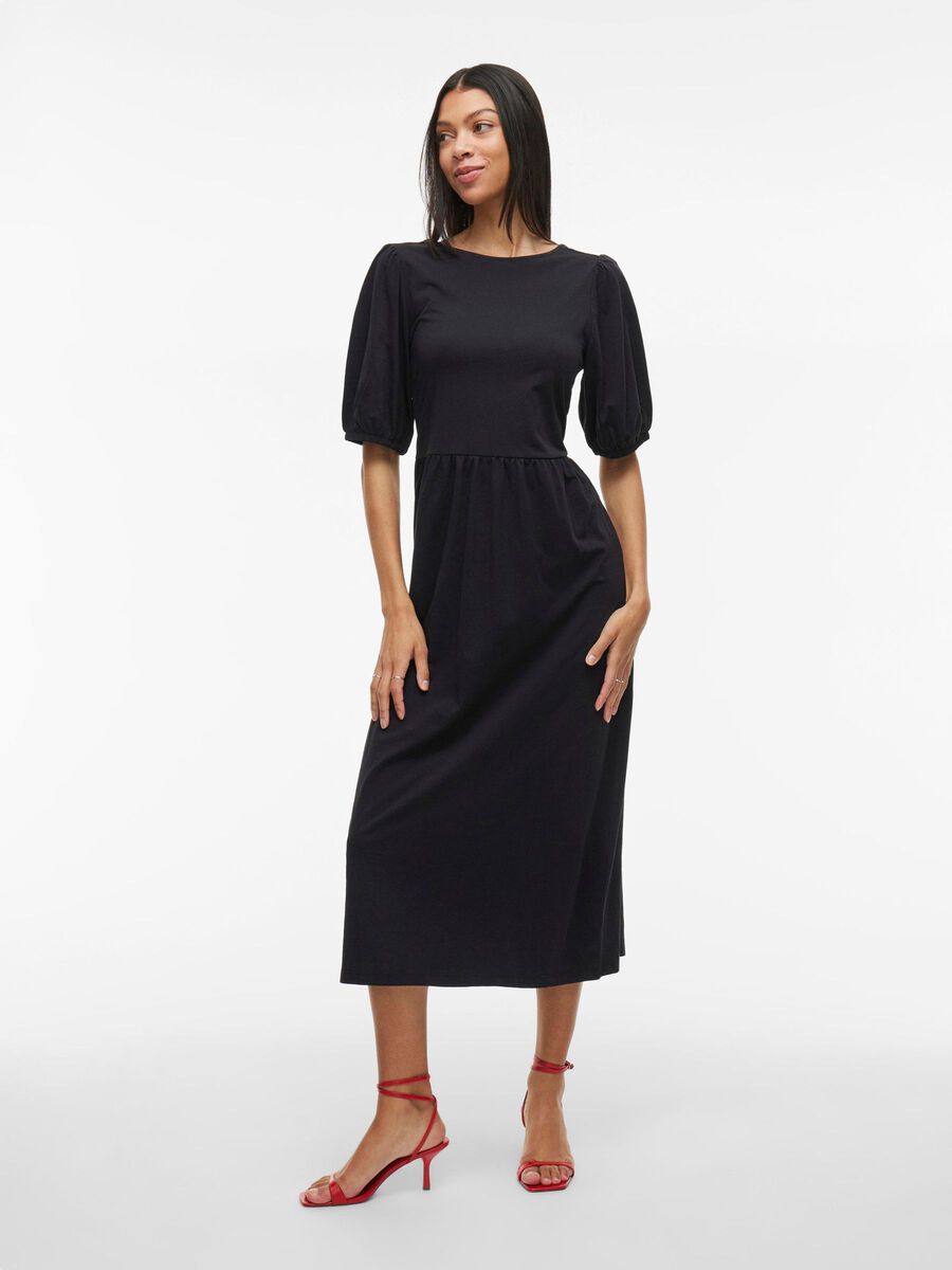 VILA SHORT SLEEVED MIDI DRESS, Black Beauty, highres - 14105717_BlackBeauty_003.jpg