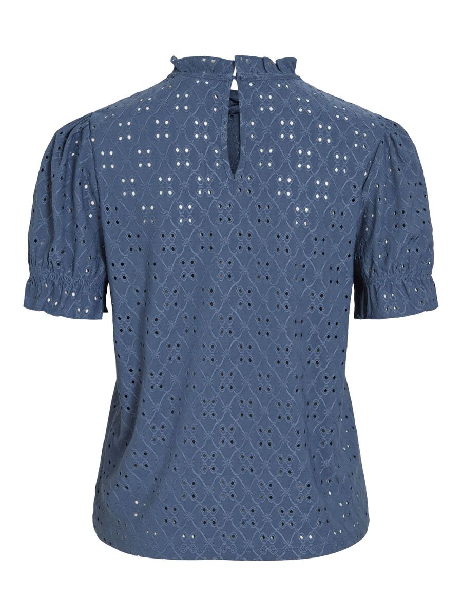 VILA EMBROIDERED SHORT SLEEVED TOP, Vintage Indigo, highres - 14070251_VintageIndigo_002.jpg