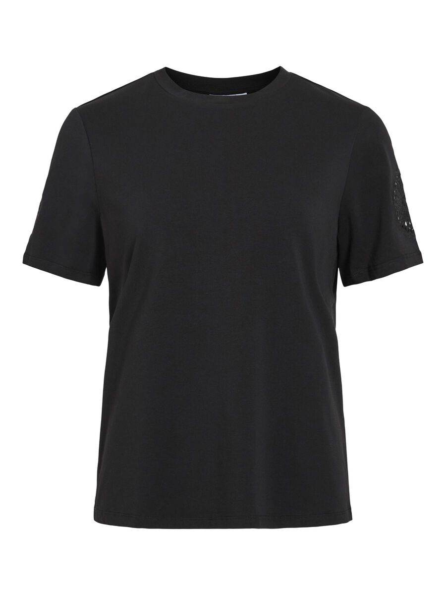 VILA VICELIANA ROUND NECK SHORT SLEEVED TOP, Black Beauty, highres - 14105250_BlackBeauty_001.jpg