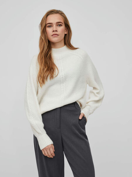 Vila HIGH NECK KNITTED PULLOVER, White Alyssum, highres - 14080472_WhiteAlyssum_003.jpg