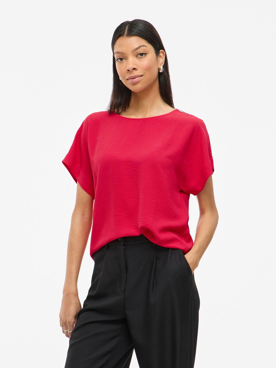 VILA ROUND NECK SHORT SLEEVED TOP, Viva Magenta, highres - 14101663_VivaMagenta_003.jpg