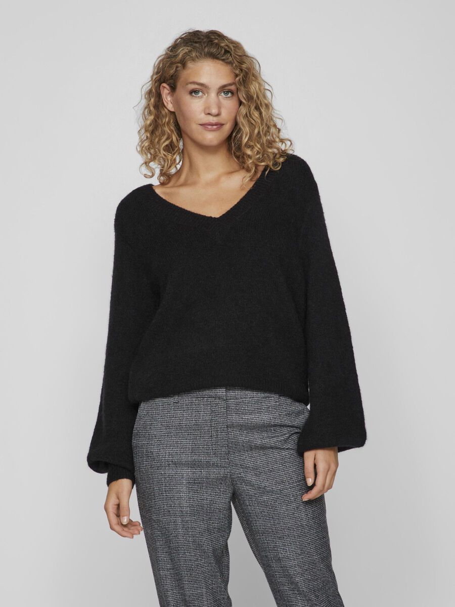Vila V-NECK KNITTED PULLOVER, Black, highres - 14074329_Black_003.jpg