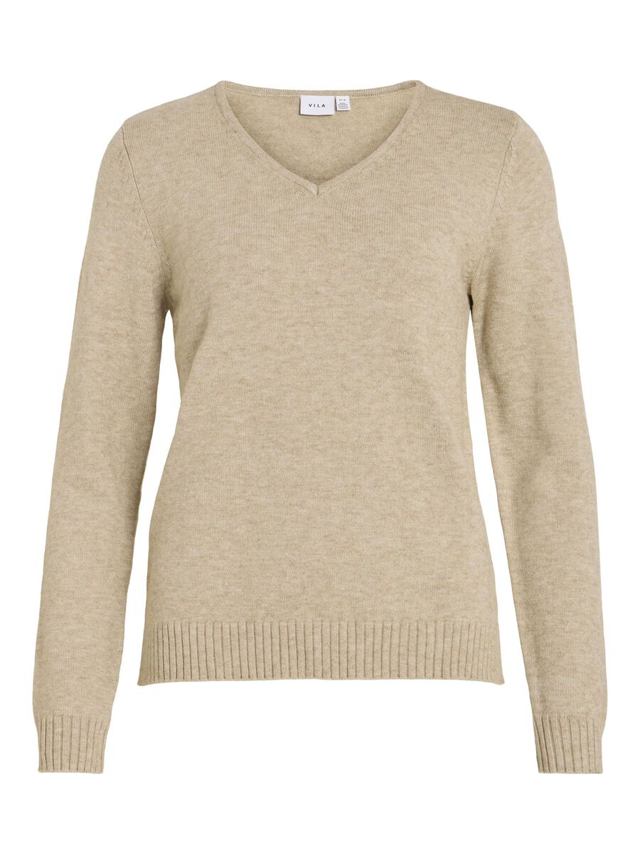 VILA VIRIL V-HALS STRIKKET PULLOVER, Natural Melange, highres - 14042769_NaturalMelange_001.jpg