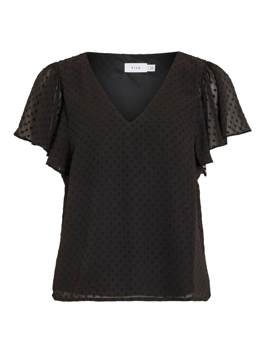 VILA V-NECK SHORT SLEEVED TOP, Black, highres - 14110022_Black_001.jpg