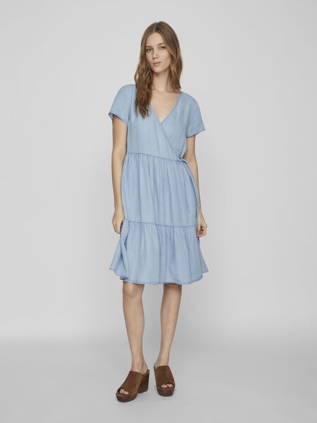 Vila SHORT-SLEEVED WRAP DRESS, Light Blue Denim, highres - 14086272_LightBlueDenim_003.jpg