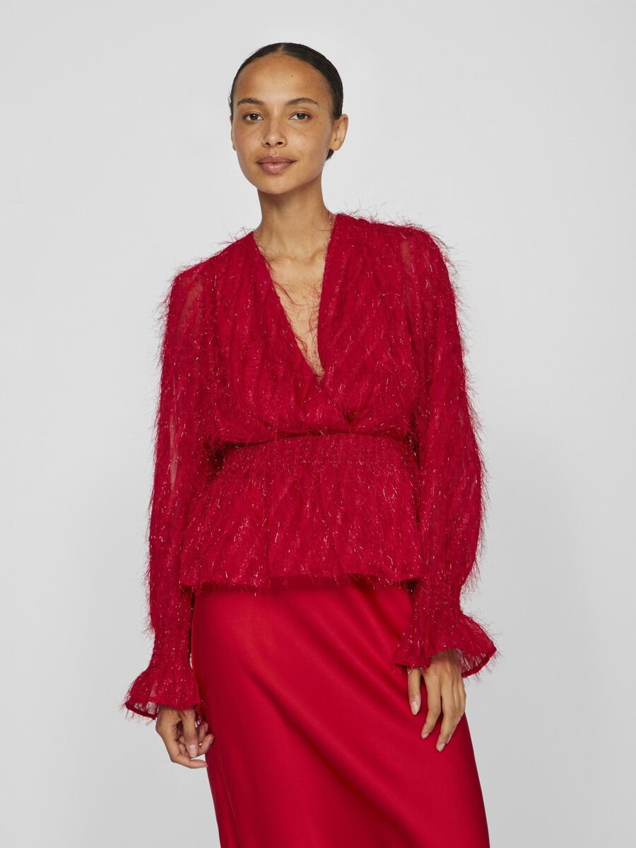 VILA LONG SLEEVED V-NECK BLOUSE, Fiery Red, highres - 14083306_FieryRed_003.jpg