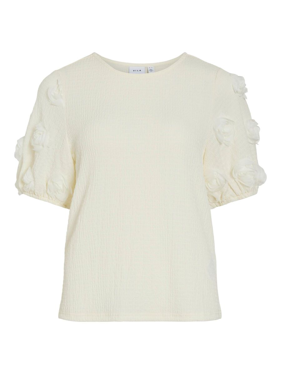 VILA VIOTILIA ROUND NECK SHORT SLEEVED TOP, Cloud Dancer, highres - 14104071_CloudDancer_001.jpg