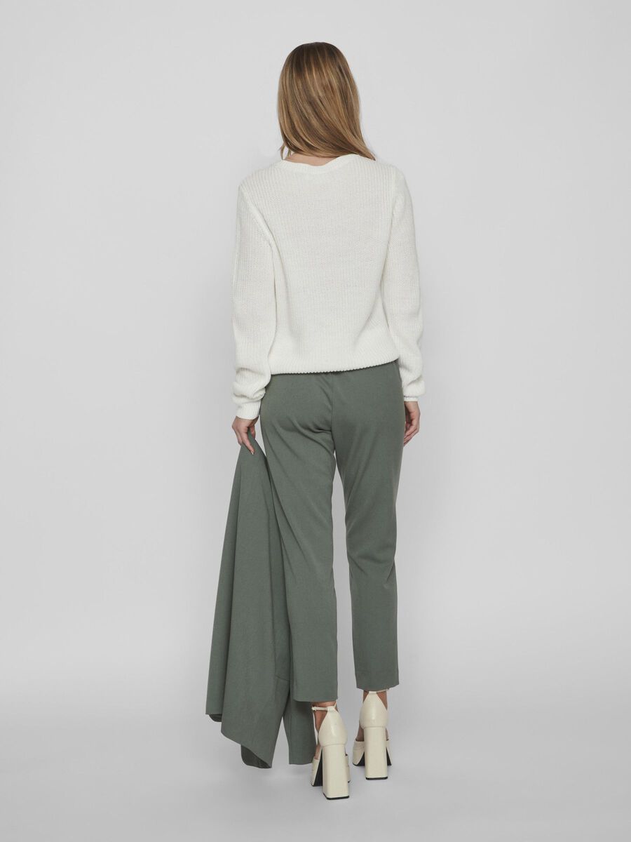 VILA VIVARONE SLIM FIT KORKEAVYÖTÄRÖISET HOUSUT, Duck Green, highres - 14087406_DuckGreen_004.jpg