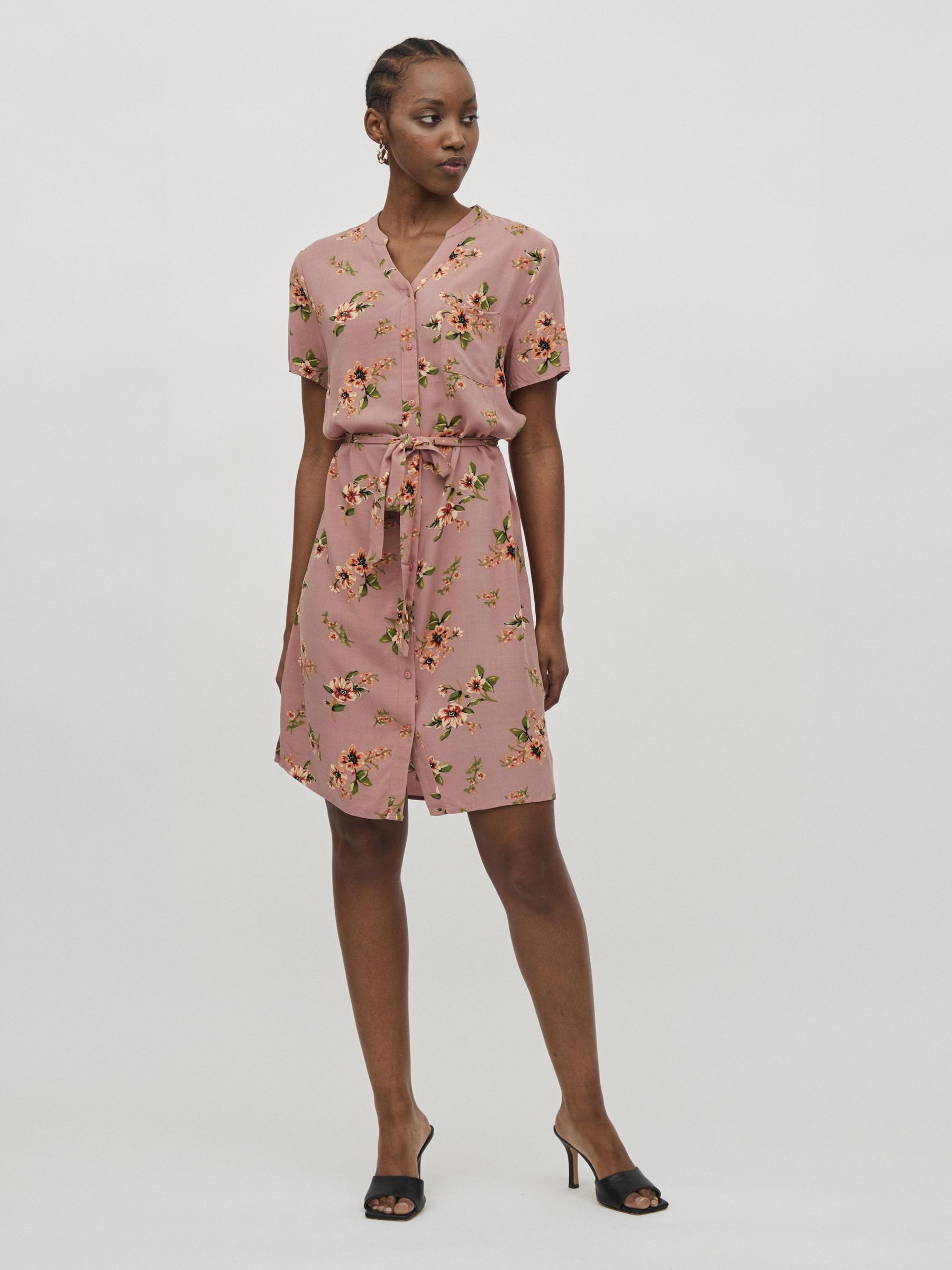 pink short sleeve shirt dress