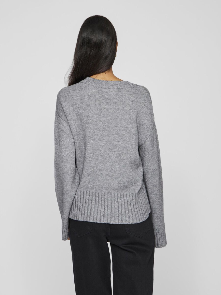 VILA ROUND NECK  KNITTED PULLOVER, Medium Grey Melange, highres - 14103883_MediumGreyMelange_004.jpg
