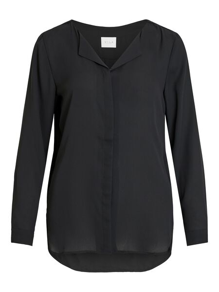 Vila HIGH LOW SPLIT-NECK OVERHEMD, Black, highres - 14044253_Black_001.jpg