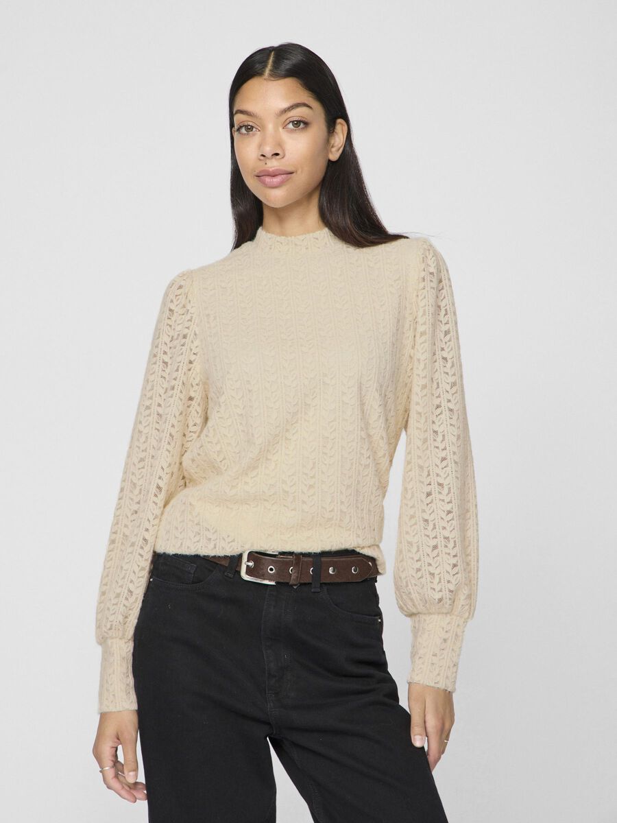 VILA HIGH NECK LONG SLEEVED TOP, Birch, highres - 14103900_Birch_003.jpg