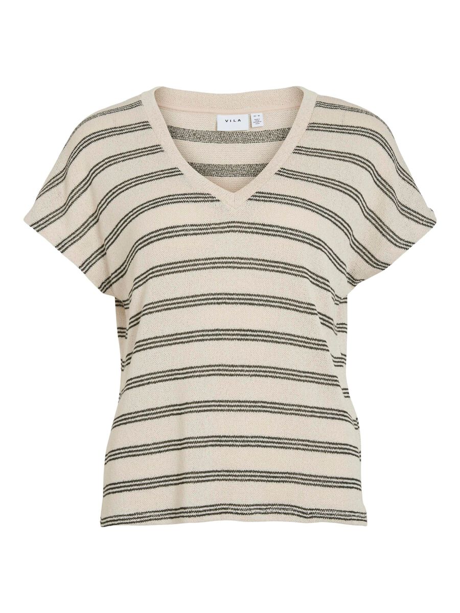 VILA VIHERMINA V-NECK SHORT SLEEVED TOP, Birch, highres - 14107634_Birch_1193750_001.jpg
