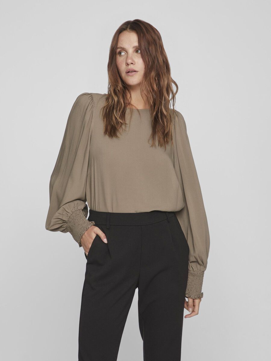 Vila SMOCK CUFF LONG SLEEVED BLOUSE, Brown Lentil, highres - 14091557_BrownLentil_003.jpg