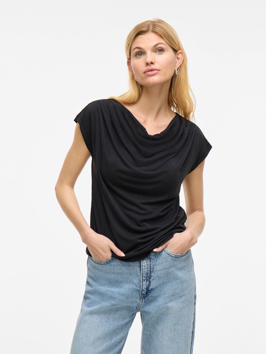 VILA VIMODALA WATERFALL CAP SLEEVE TOP, Black Beauty, highres - 14107641_BlackBeauty_003.jpg