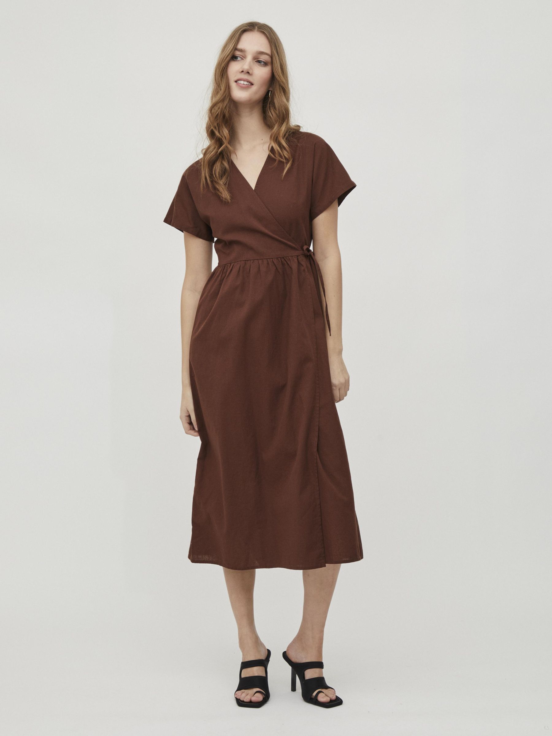SHORT SLEEVED WRAP DRESS (Brown) | Vila® Official Online Shop