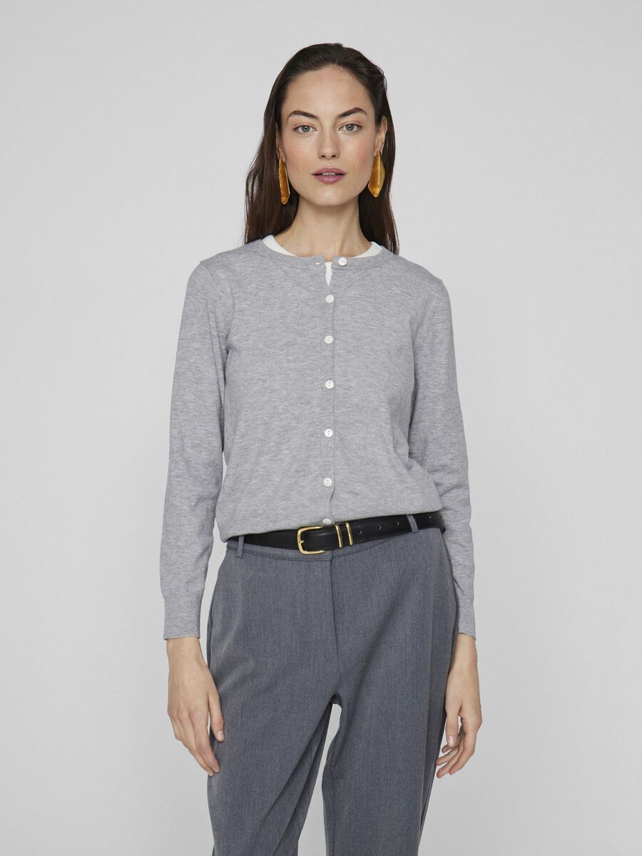 VILA GEKNÖPFTER STRICKJACKE, Light Grey Melange, highres - 14108338_LightGreyMelange_003.jpg