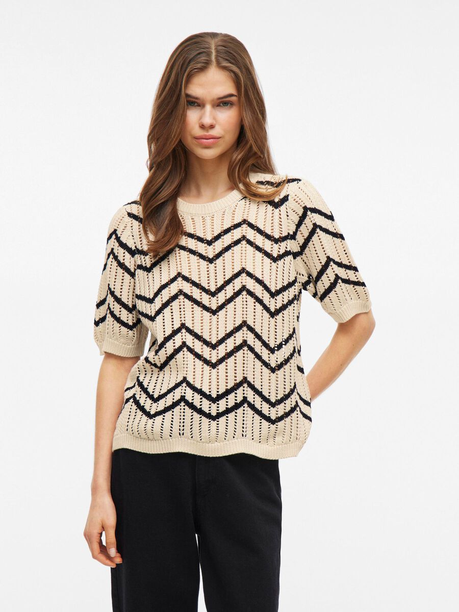 VILA SHORT SLEEVED KNITTED TOP, Birch, highres - 14105851_Birch_1175967_003.jpg