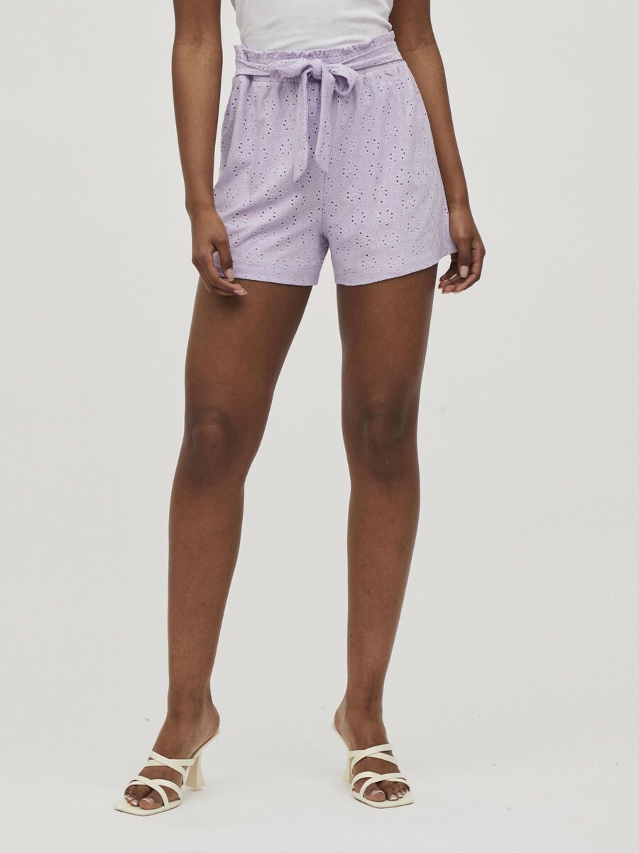 Vila HIGH WAISTED TIE WAIST SHORTS, Pastel Lilac, highres - 14073799_PastelLilac_003.jpg