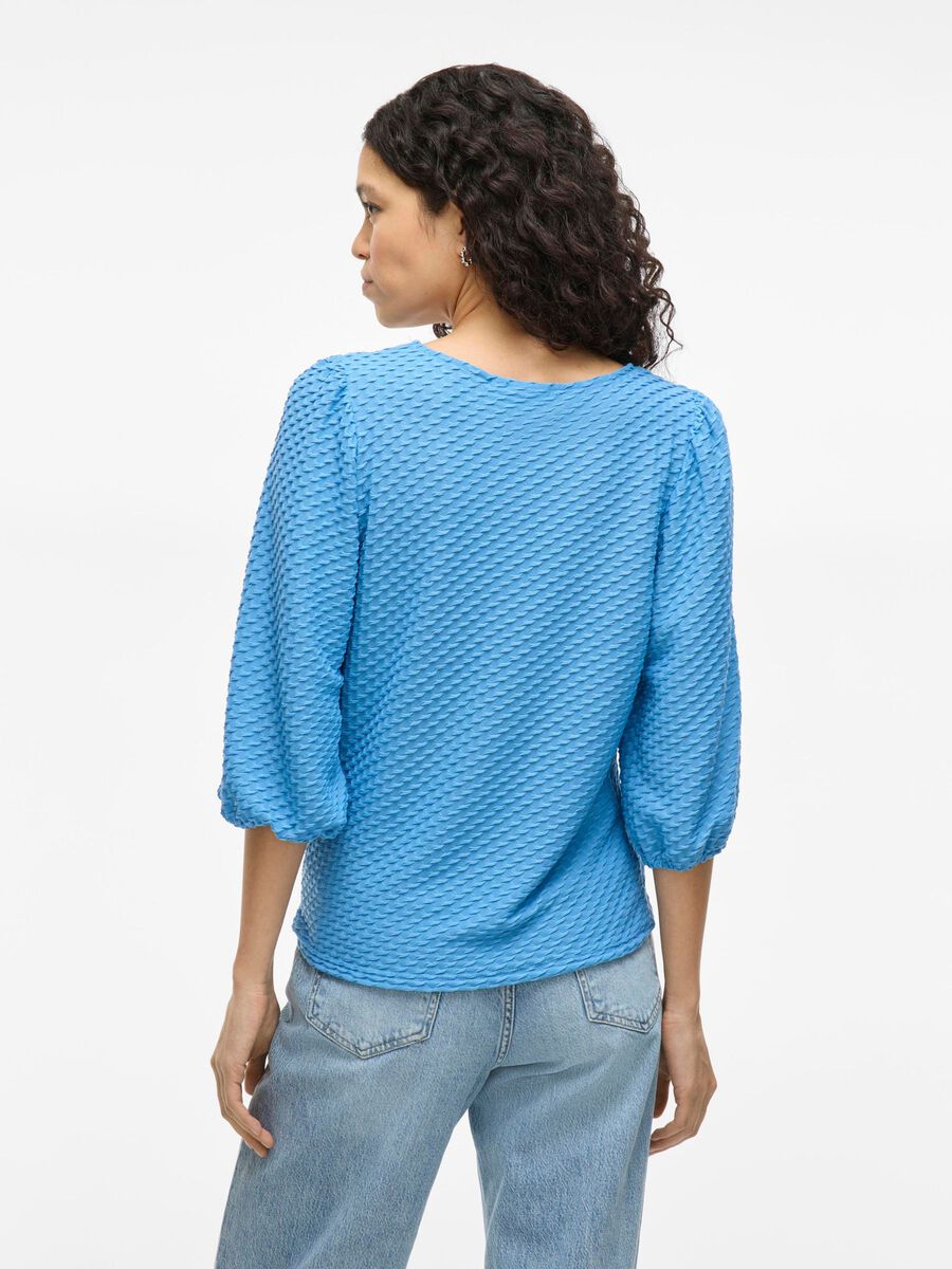 VILA ROUND NECK 3/4 SLEEVED TOP, Blissful Blue, highres - 14107242_BlissfulBlue_004.jpg