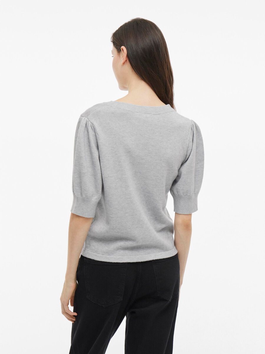 VILA VIRIL KRÓTKI RĘKAW TOP Z DZIANINY, Light Grey Melange, highres - 14105306_LightGreyMelange_004.jpg