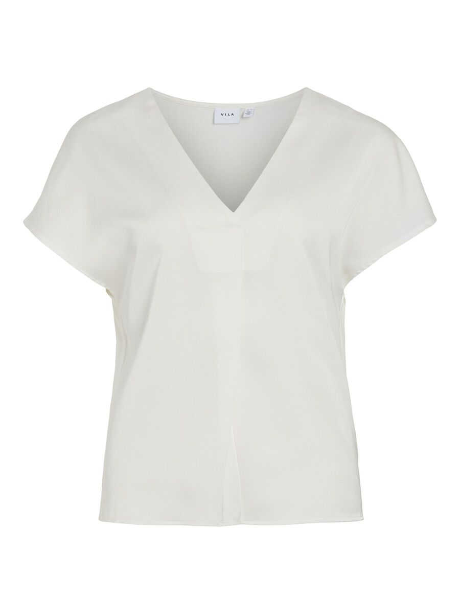 VILA VIELLETTE V-NECK SHORT SLEEVED TOP, Snow White, highres - 14089239_SnowWhite_001.jpg
