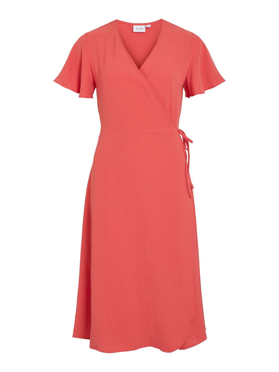 VILA VILOVIE SHORT SLEEVED VESTITO INCROCIATO, Paprika, highres - 14059666_Paprika_001.jpg