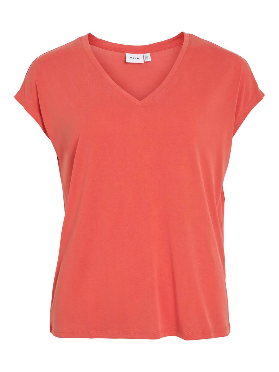 VILA VIMODALA V-NECK TOP A MANICHE CORTE, Paprika, highres - 14074847_Paprika_001.jpg