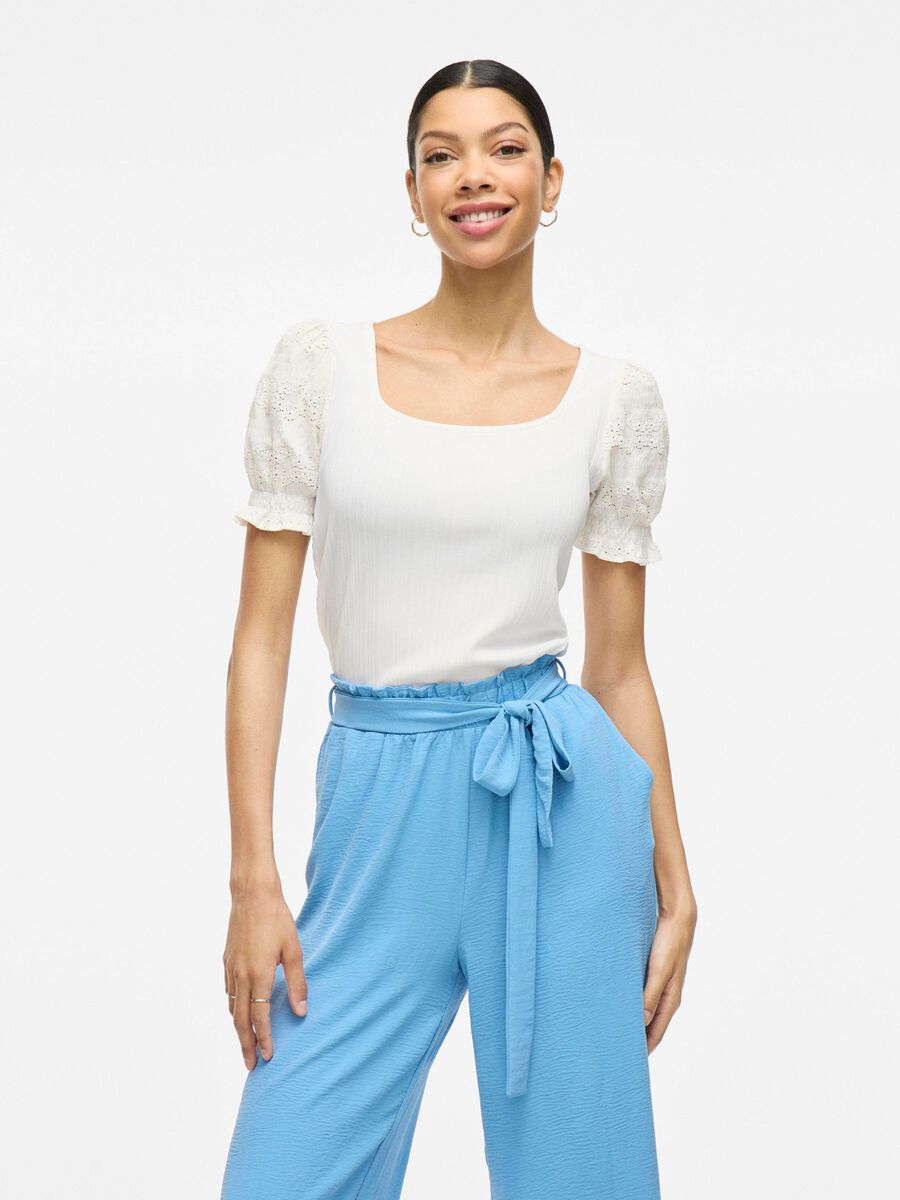 VILA SQUARE NECK SHORT SLEEVED TOP, Snow White, highres - 14108367_SnowWhite_003.jpg