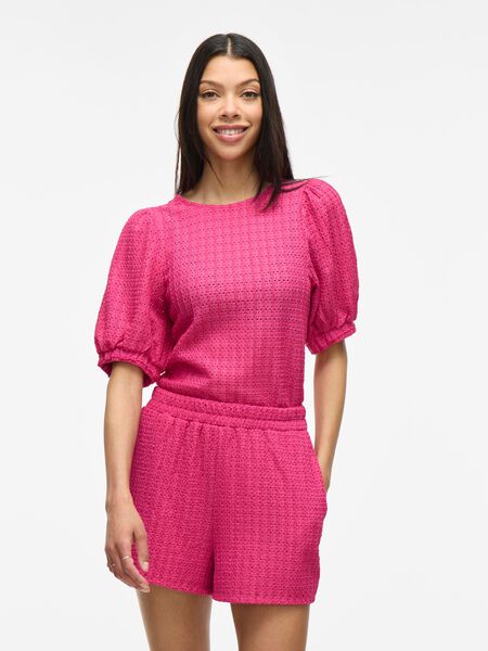 VILA VIMINERA ROUND NECK SHORT SLEEVED TOP, Raspberry Rose, highres - 14106721_RaspberryRose_003.jpg