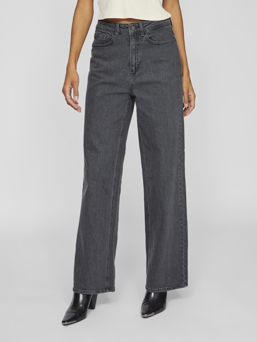 VILA VIFREYA HIGH-WAIST JEANS WIDE FIT, Grey Denim, highres - 14084736_GreyDenim_1173326_003.jpg