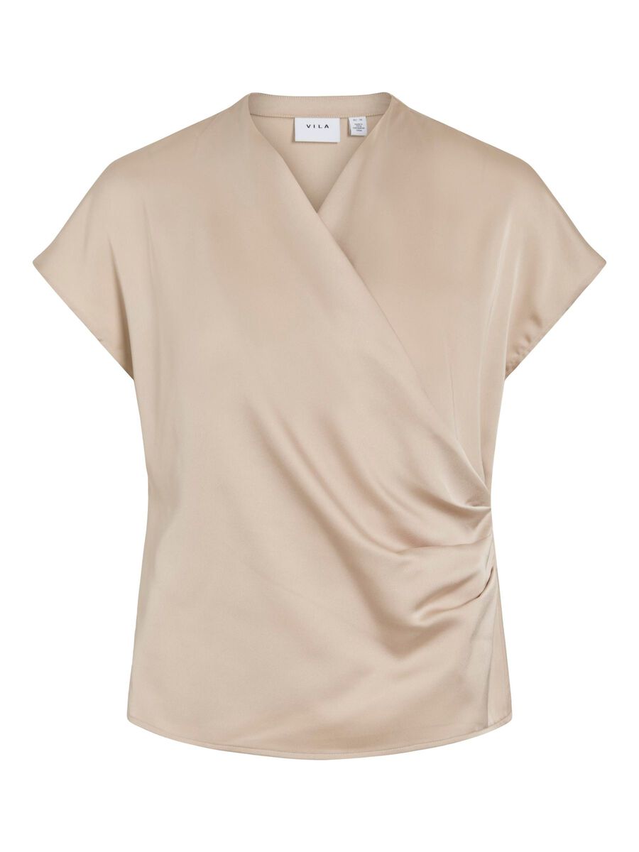 VILA VIELLETTE DRAPED CAP SLEEVE TOP, Cement, highres - 14112849_Cement_001.jpg