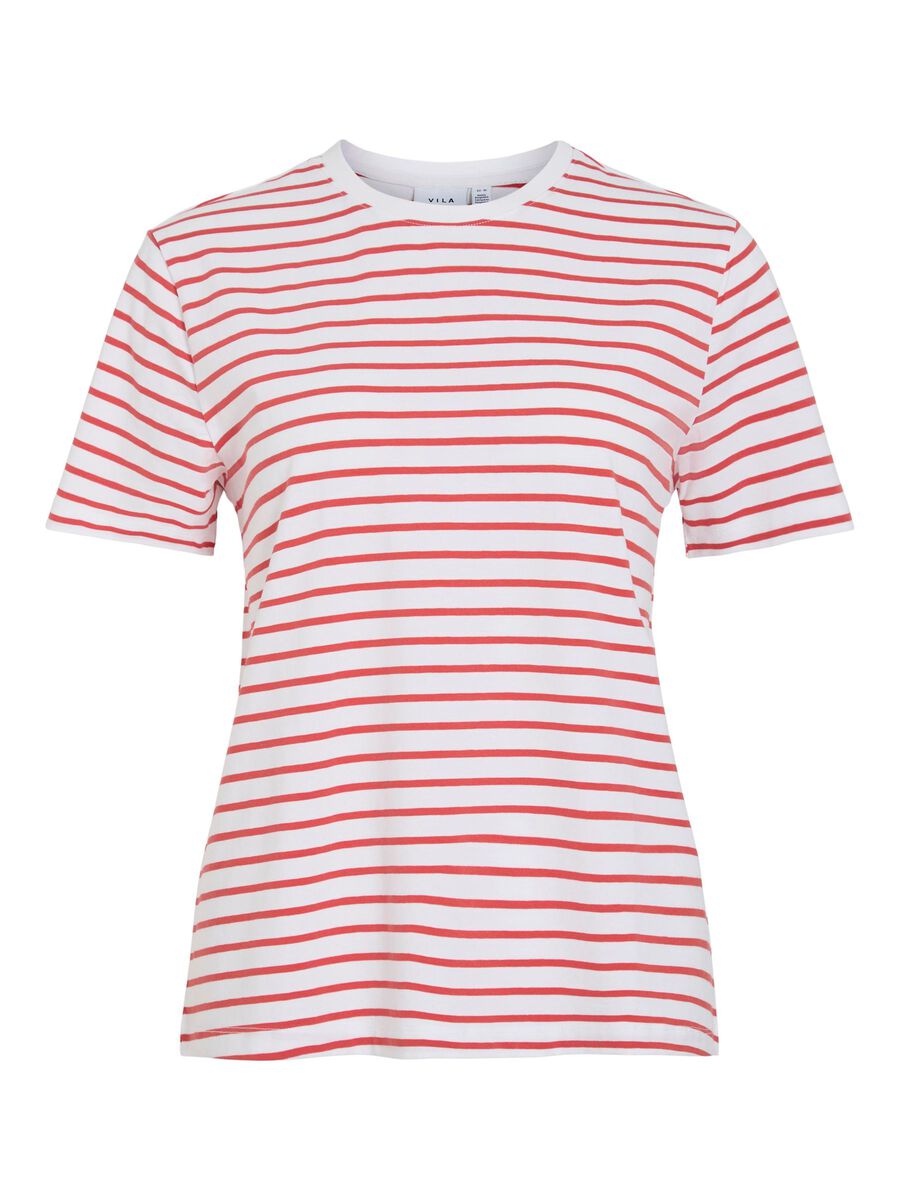 VILA ROUND NECK T-SHIRT, Aurora Red, highres - 14107264_AuroraRed_1188101_001.jpg