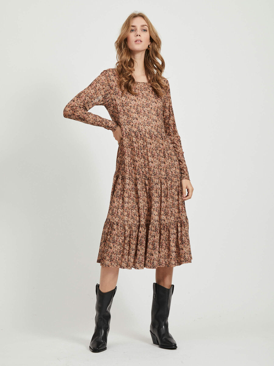 Carousel image - M&Oslash;NSTRET FL&AElig;SET MIDIKJOLE, Soft Camel | 1