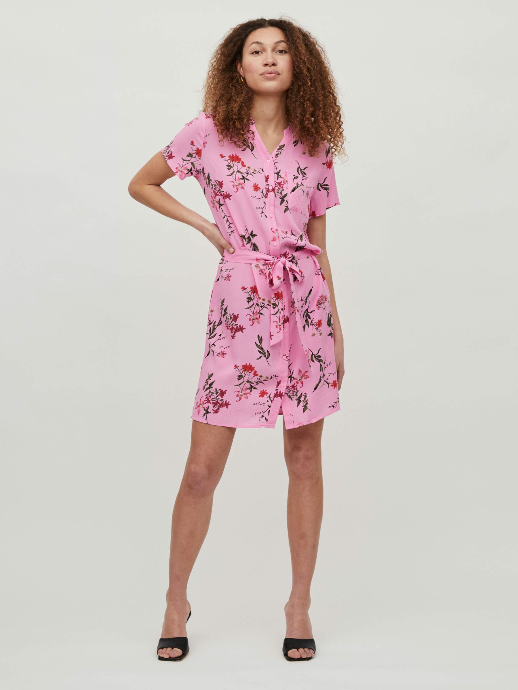 pink short sleeve shirt dress