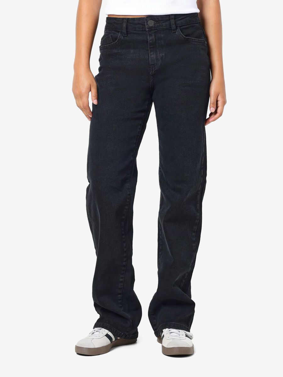 Noisy May NMYOLANDA NORMAL WAISTED WIDE LEG JEANS, Black Denim, highres - 27029317_BlackDenim_003.jpg