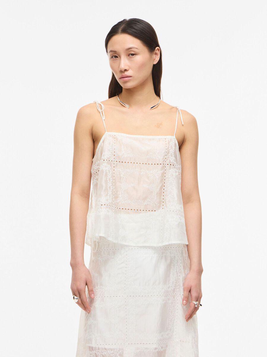 Product carousel image - EMBROIDERED STRAP TOP, Cloud Dancer | 1