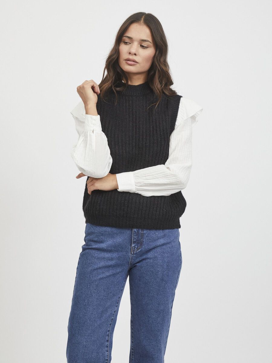 Vila RIBBED KNITTED VEST, Black, highres - 14070448_Black_003.jpg