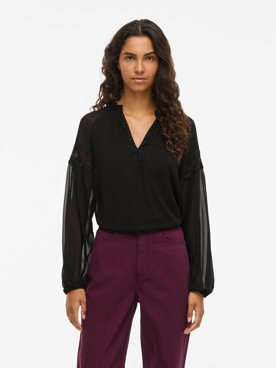 Carousel image - VIGALO V-HALS TOP MET LANGE MOUWEN, Black | 1