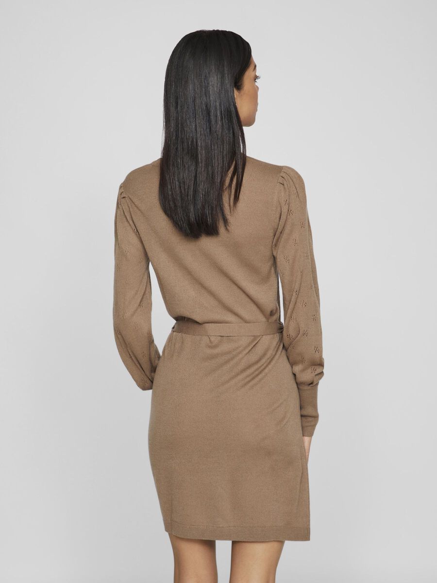 VILA BELTED  KNITTED DRESS, Fossil, highres - 14094034_Fossil_004.jpg