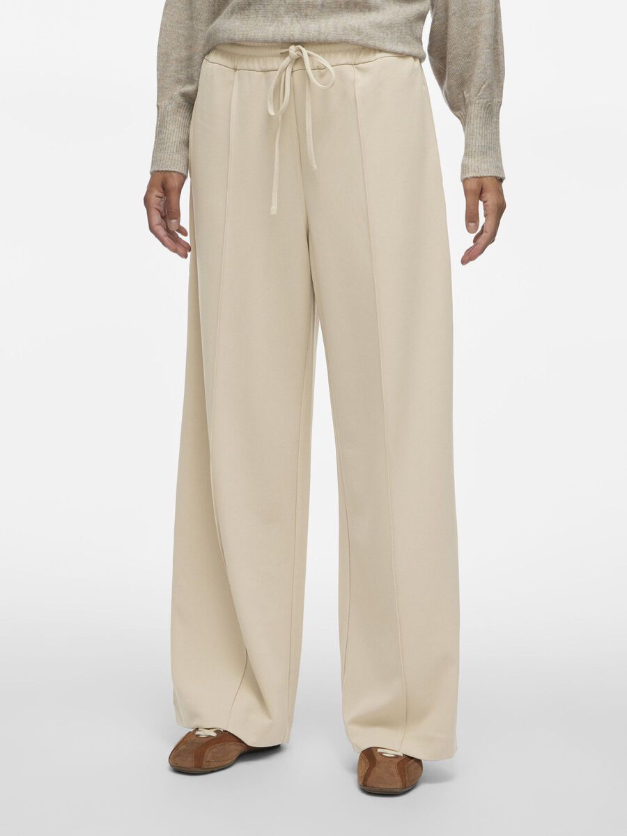 VILA VICLUA HIGH WAISTED WIDE-LEG TROUSERS, Feather Gray, highres - 14095436_FeatherGray_003.jpg