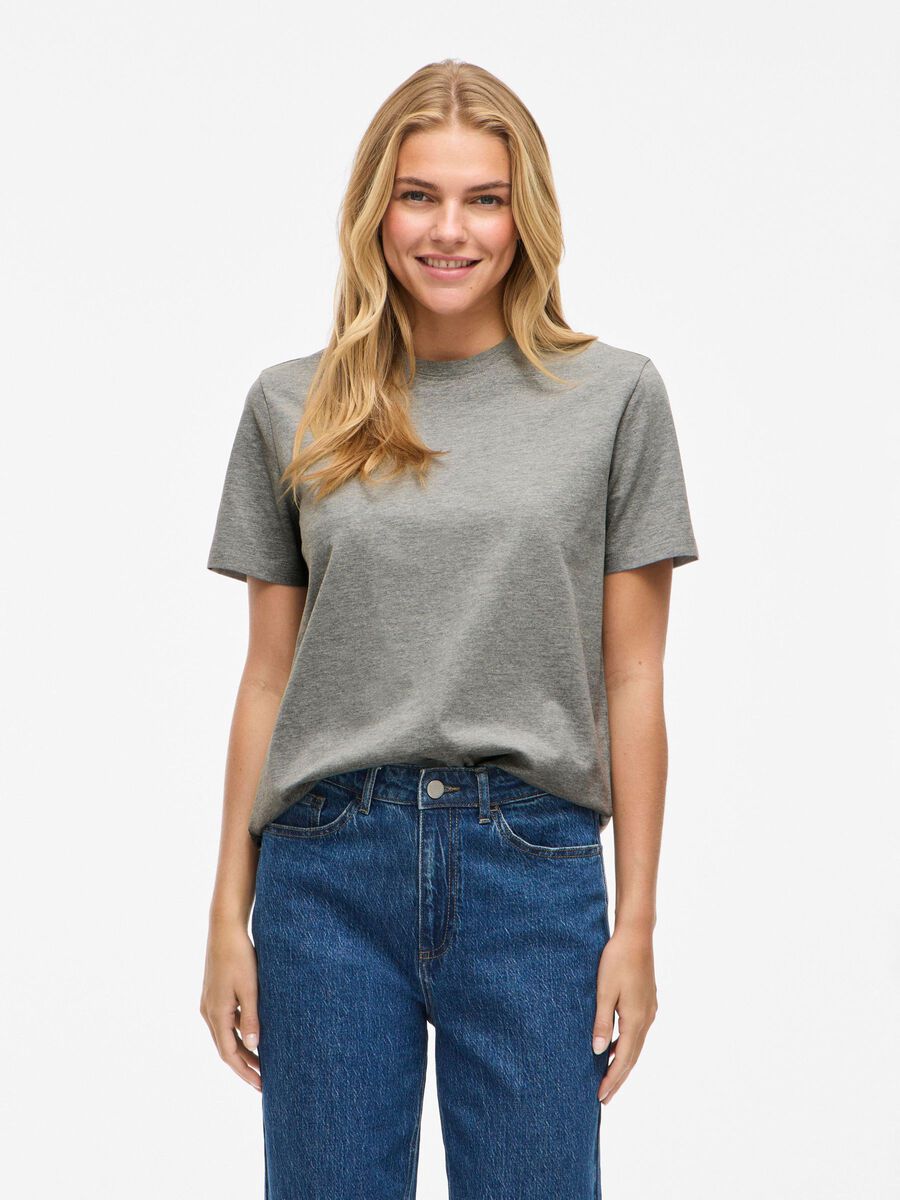 VILA VINORA ROUND NECK T-SHIRT, Medium Grey Melange, highres - 14103448_MediumGreyMelange_003.jpg