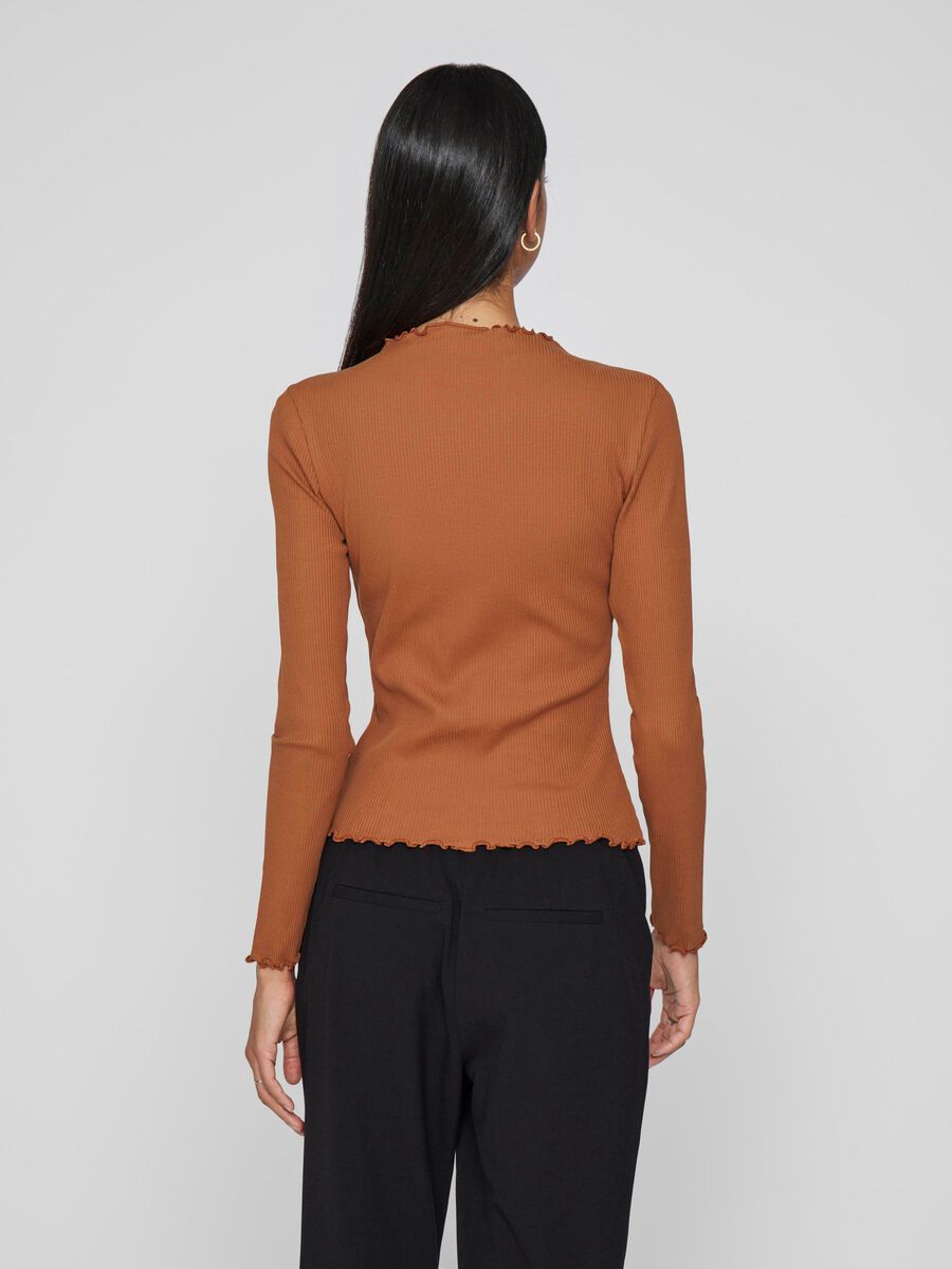 VILA HIGH NECK LONG SLEEVED TOP, Argan Oil, highres - 14109875_ArganOil_004.jpg